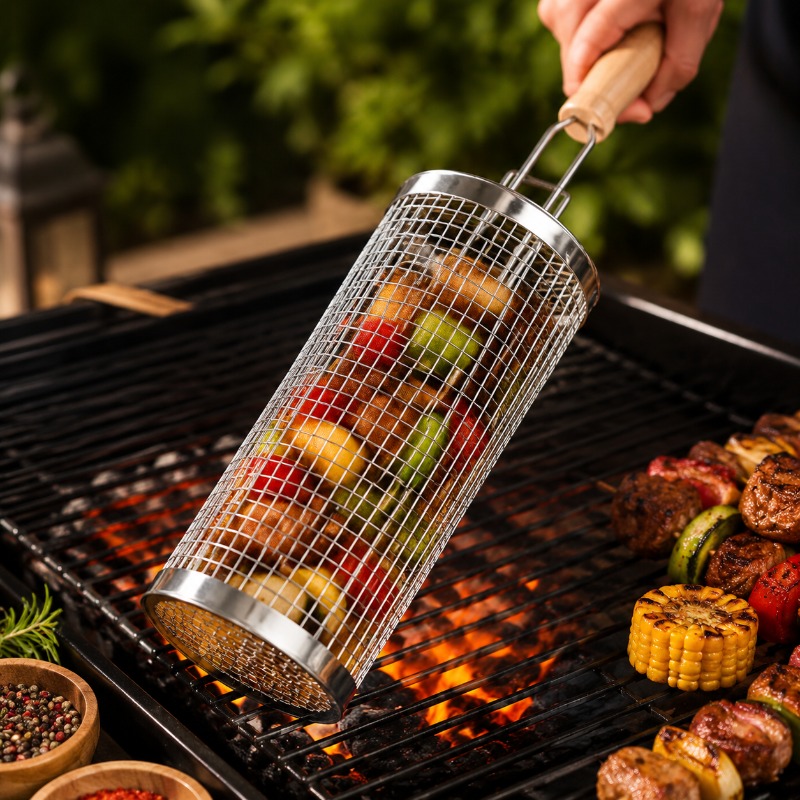 Outdoor Camping Essentials - Set di Cestelli Rotondi per Barbecue